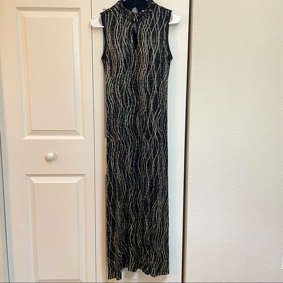 Coldwater Creek Black Gown w/ sparkly metallic gold stitching & tiny rhinestone - Picture 1 of 5